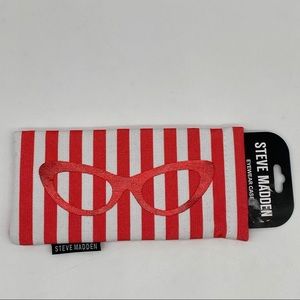 STEVE MADDEN Red and white stripes eyewear case with red foil decals